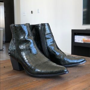 Free People Crocodile Green Ankle Booties